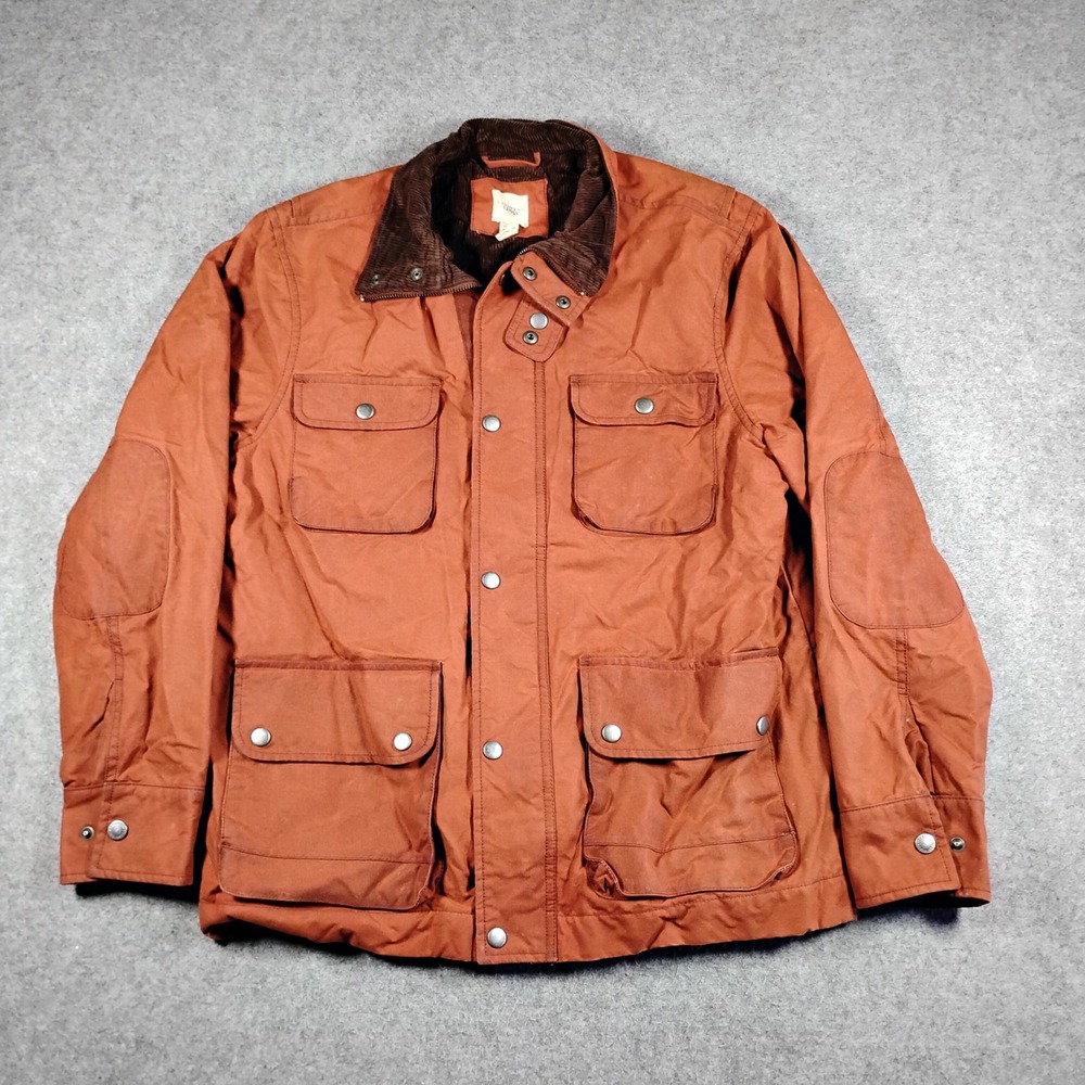 Lands End Canvas Mens Field Jacket Burnt Orange Wax Cotton Canvas Barn Coat M